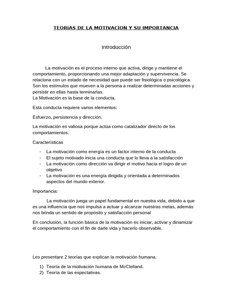 Teorías de la Motivación Humana | PDF | Motivación | Motivacional