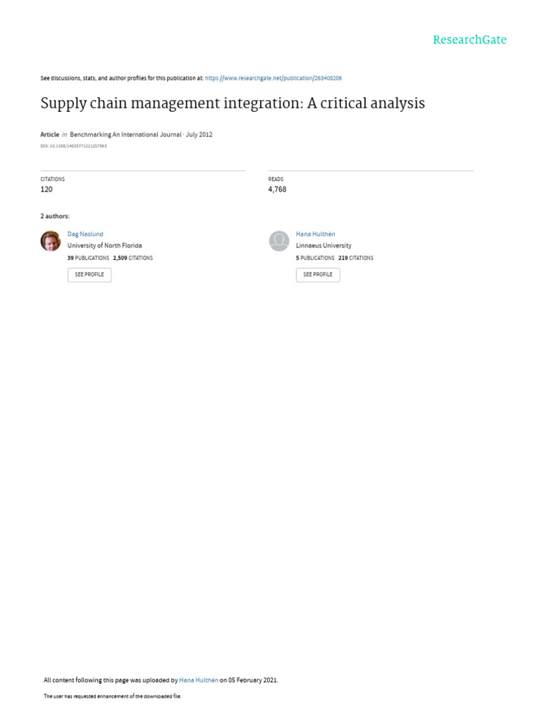 Supply Chain Integation A Critical Analysis | PDF | Supply Chain ...