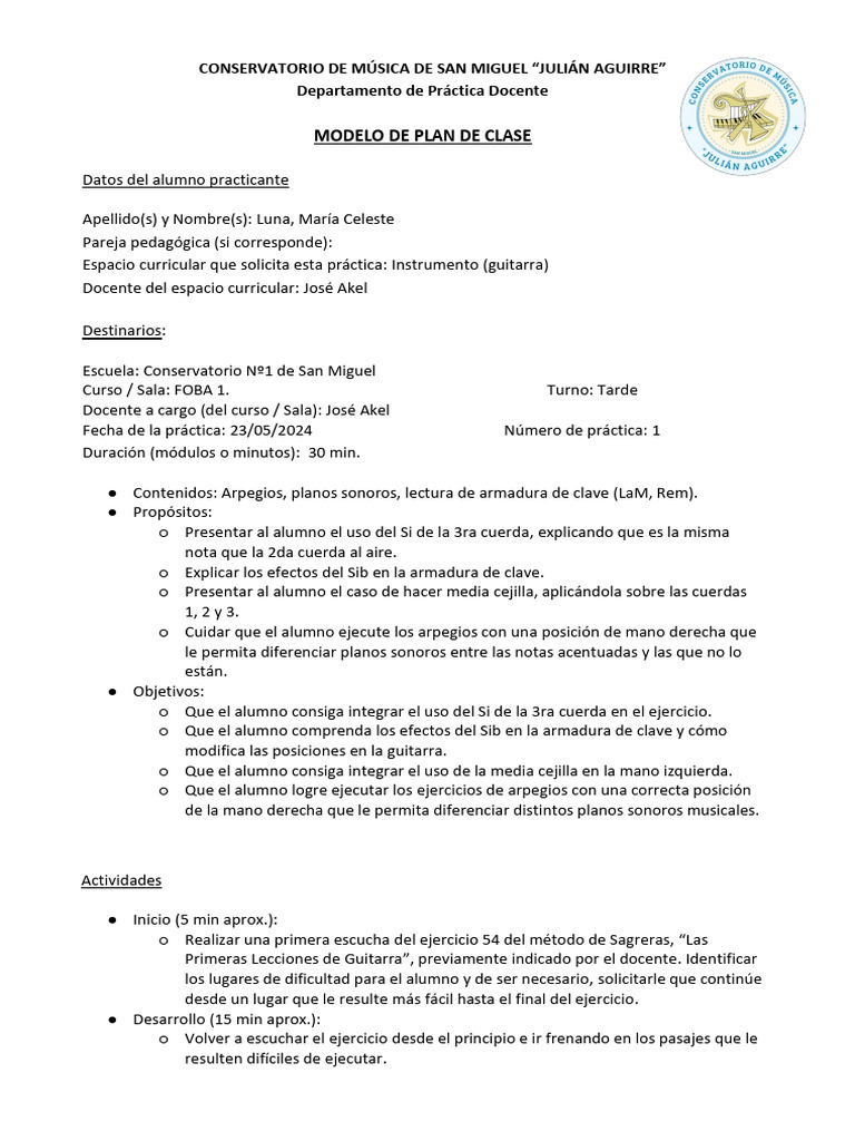 INSTR - Plan de Clases - Prac1 | PDF | Musicología