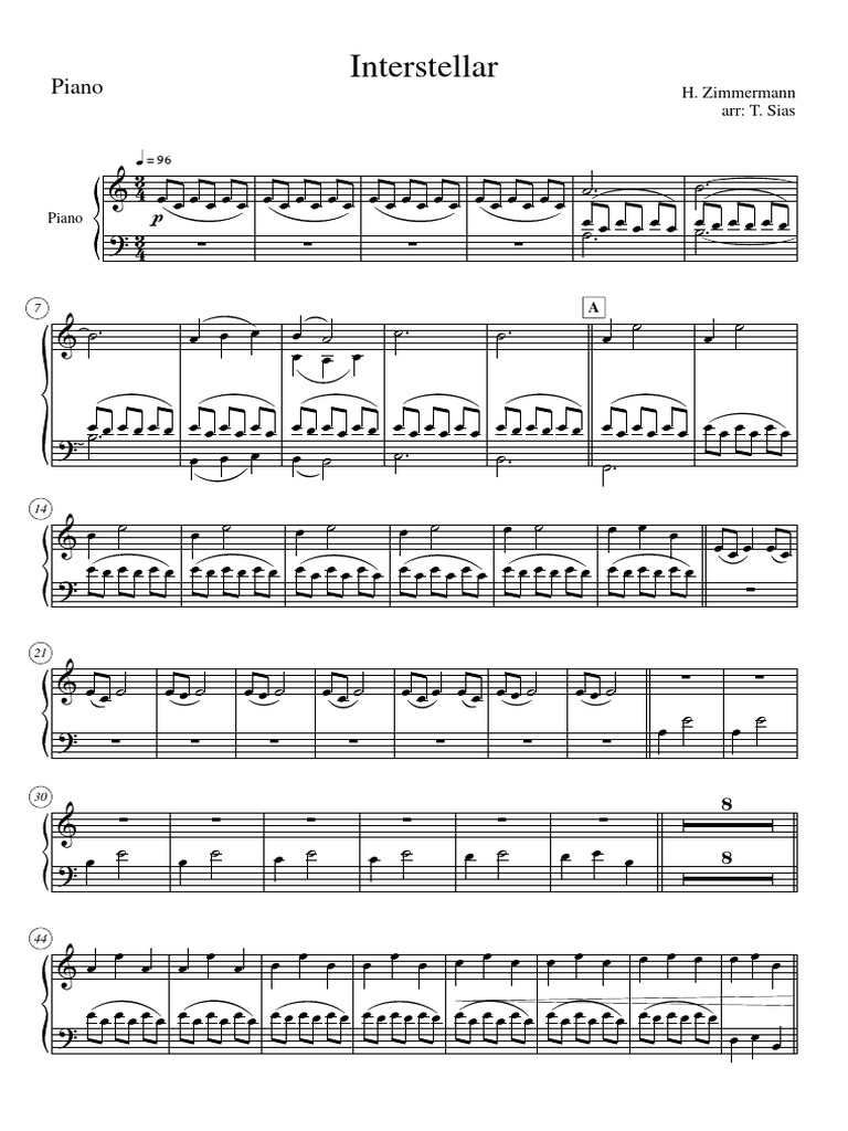 Partition Piano Interstellar - H. Zimmermann | PDF