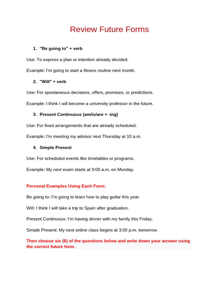 Future Tense Usage Guide | PDF