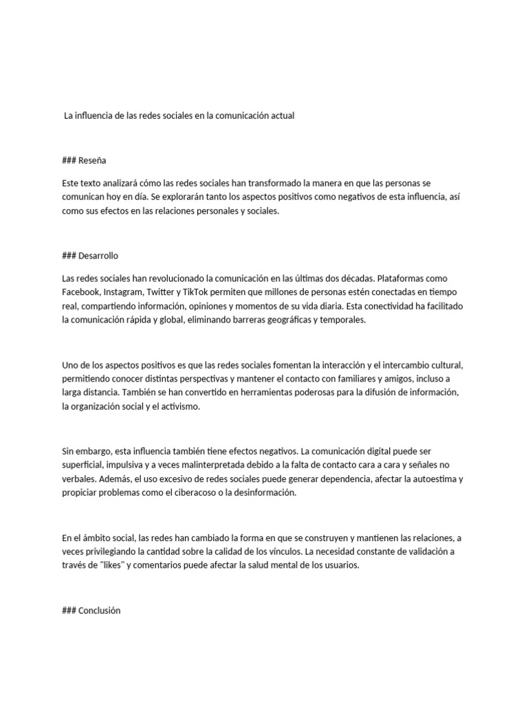 La Influencia de Las Redes Sociales en La Comunicación Actual | PDF ...