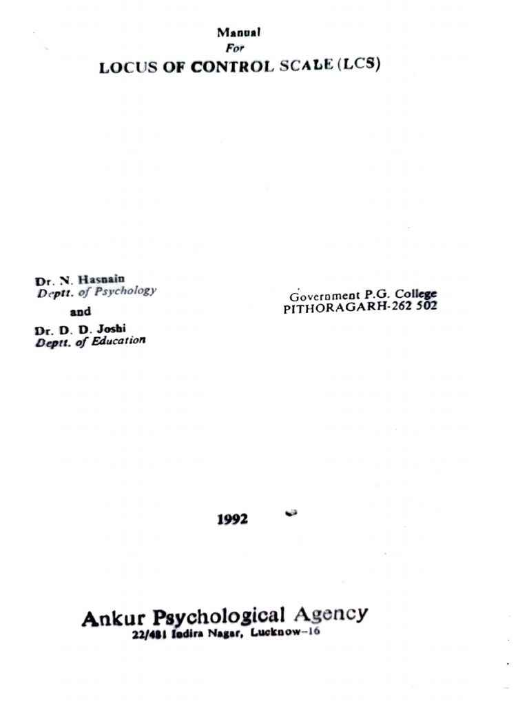 Locus of Control Scale Manual | PDF | Psychological Theories | Psychology