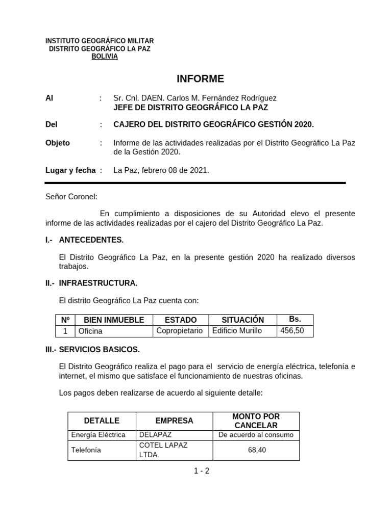 Informe de Actividades 2020 La Paz | PDF