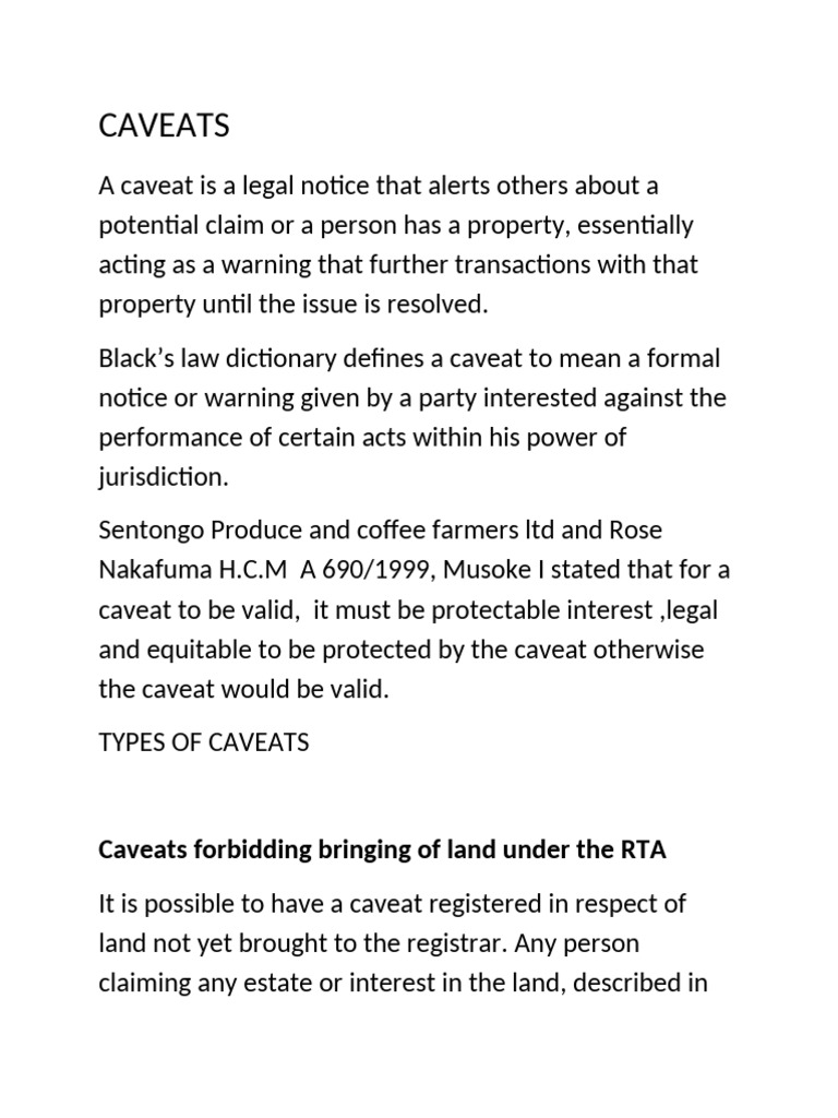 Understanding Caveats in Property Law | PDF | Title (Property) | Common Law