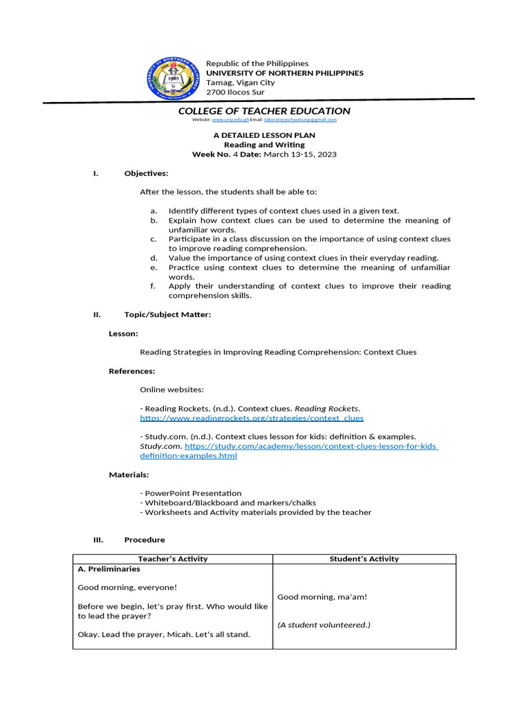 Context Clues Lesson Plan for Teachers | PDF | Speed Reading | Reading ...
