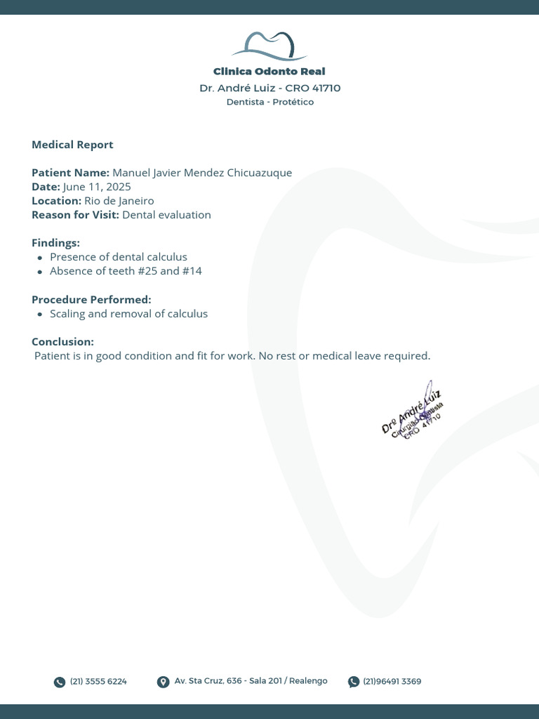 Dental Evaluation Report for Manuel Mendez | PDF