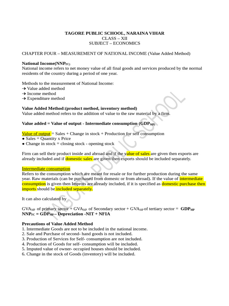 National Income Measurement: Value Added Method | PDF