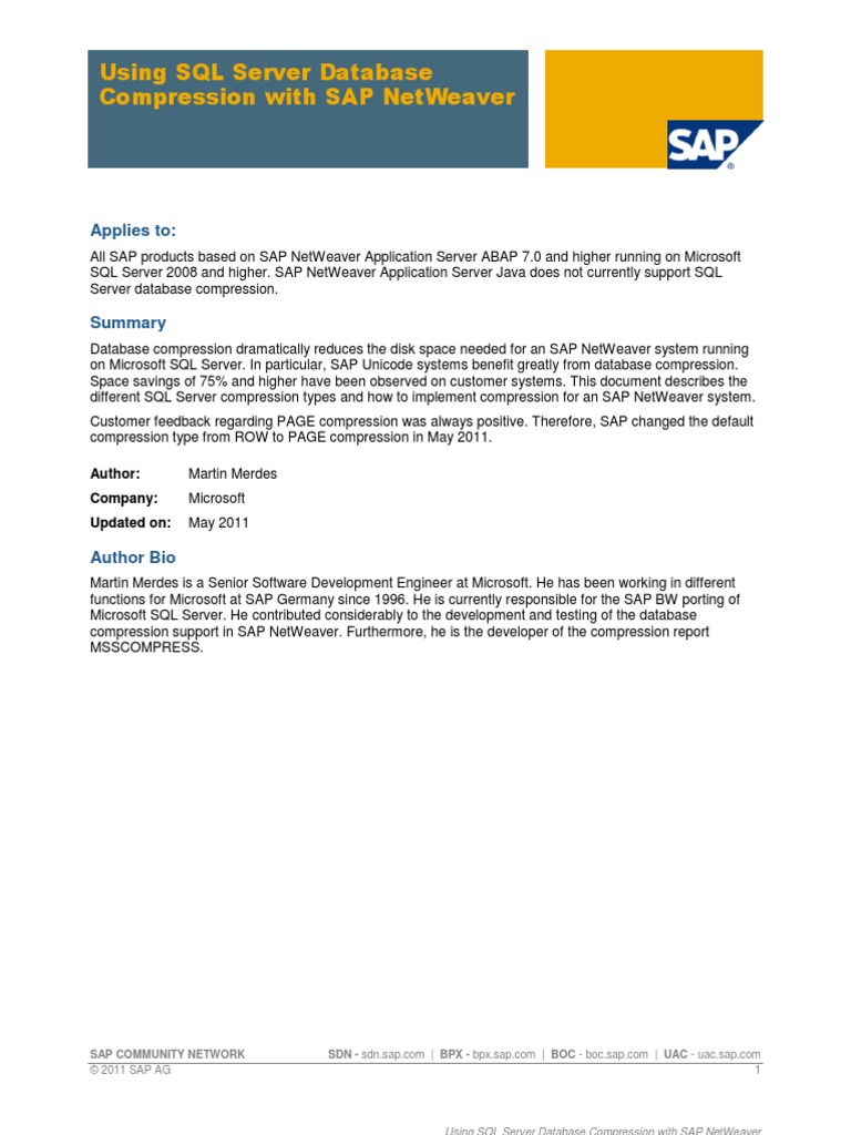 Using SQL Server Database Compression With SAP NetWeaver | PDF ...
