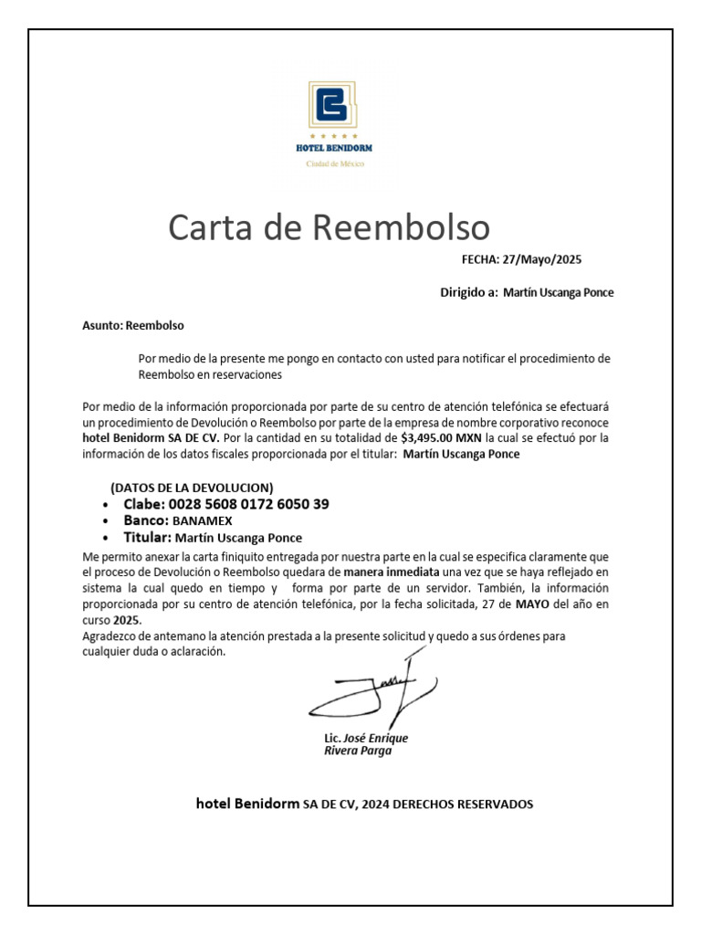 Carta de Reembolso - Martin Uscanga | PDF
