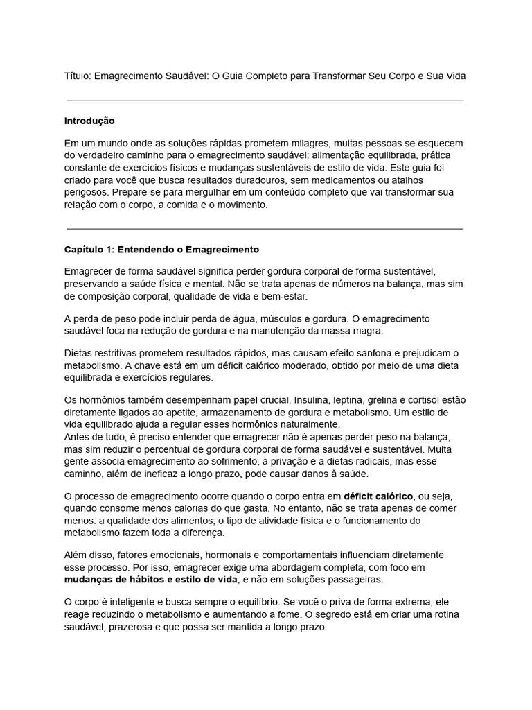 Título - Emagrecimento Saudável - O Guia Completo para Transformar Seu ...