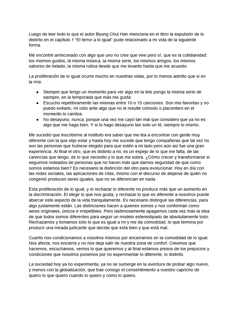 La comodidad de lo igual y su impacto | PDF