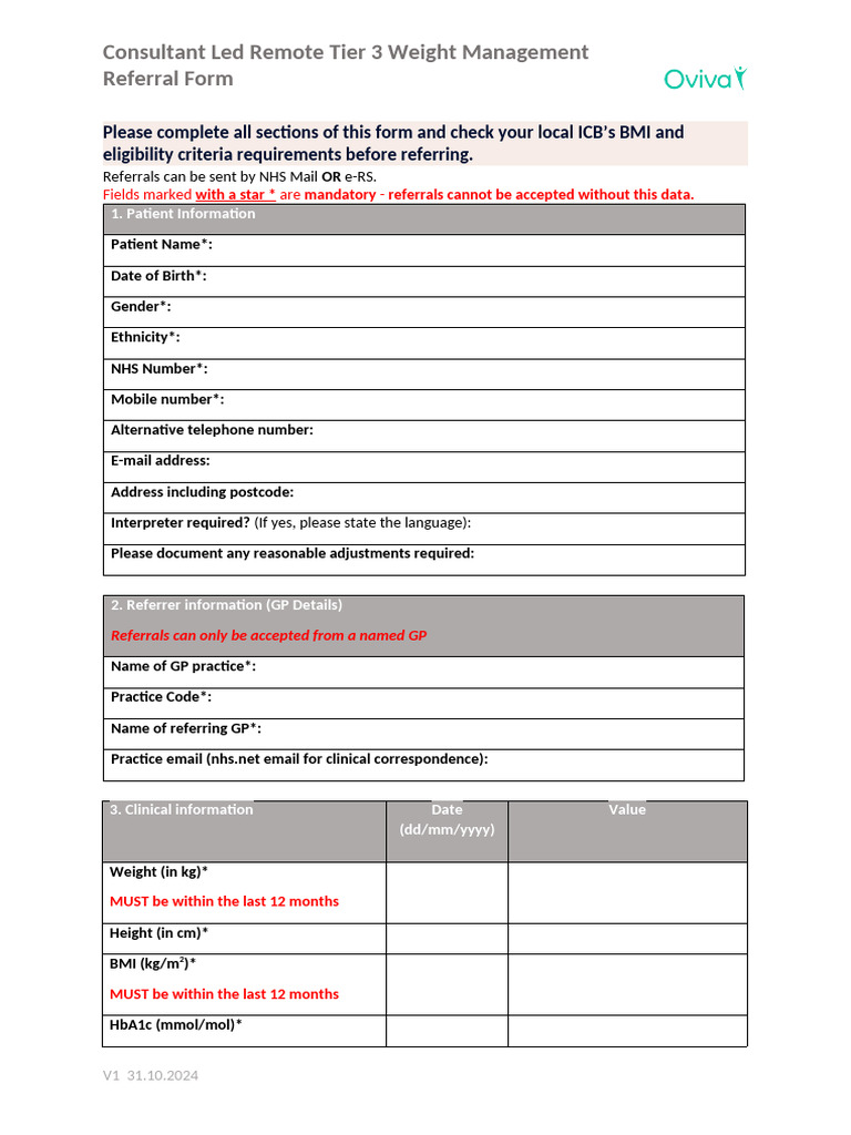 Remote Tier 3 Weight Management Form | PDF | Comorbidity | Hypertension