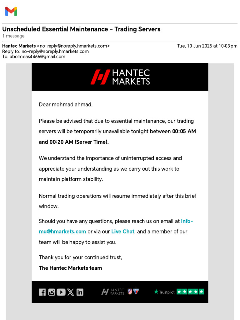 Trading Server Maintenance Notification | PDF