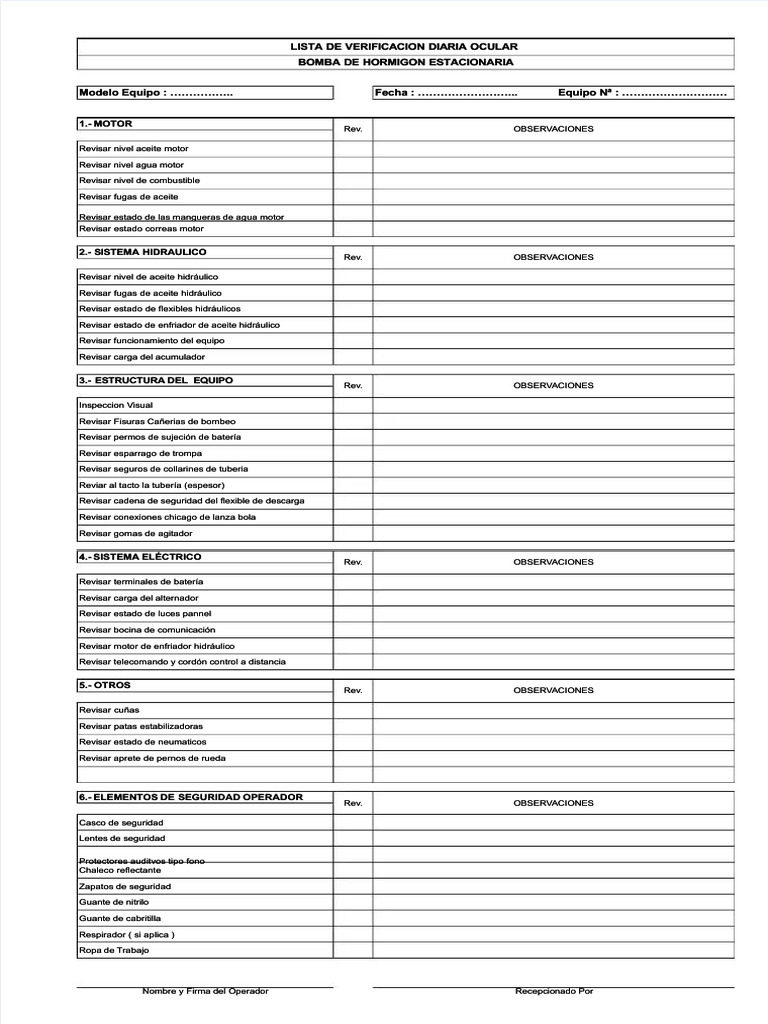 Checklist de Bomba de Concreto | PDF