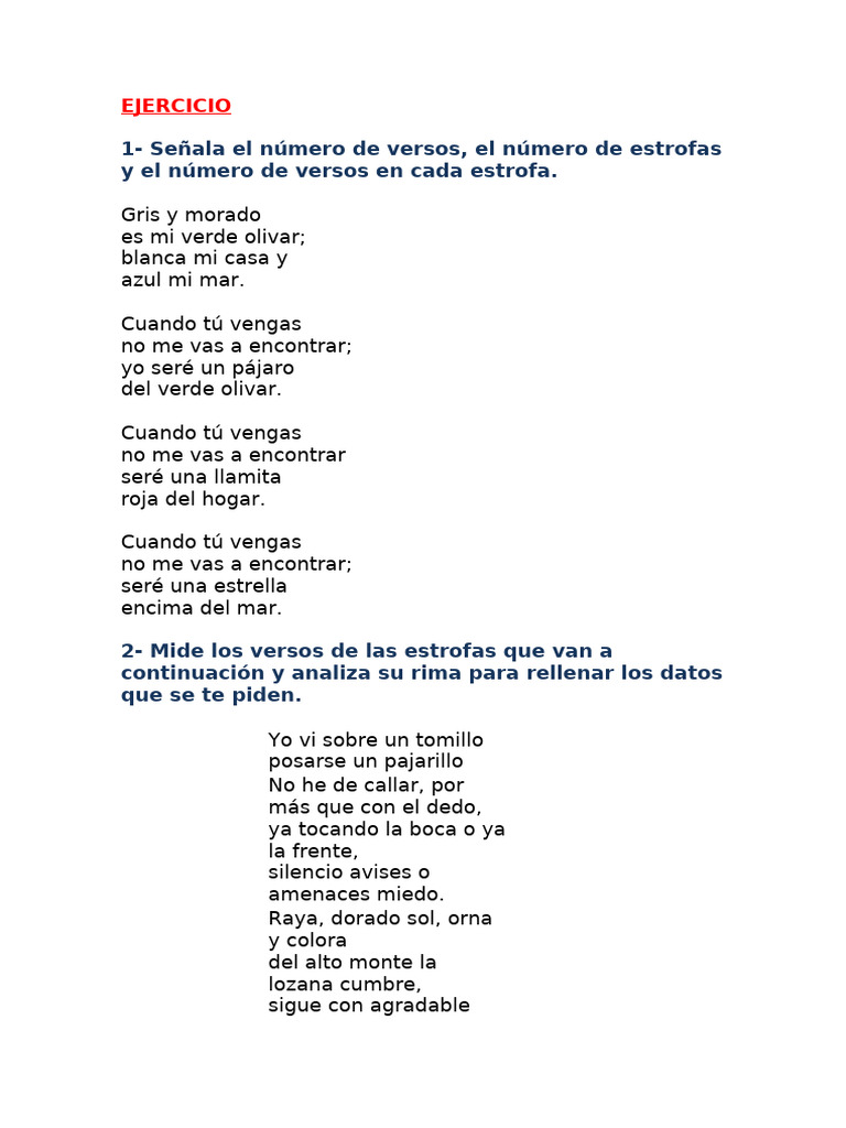 Ejercicios de Rimas y Métrica Poética | PDF | Rima | Ritmo Poético