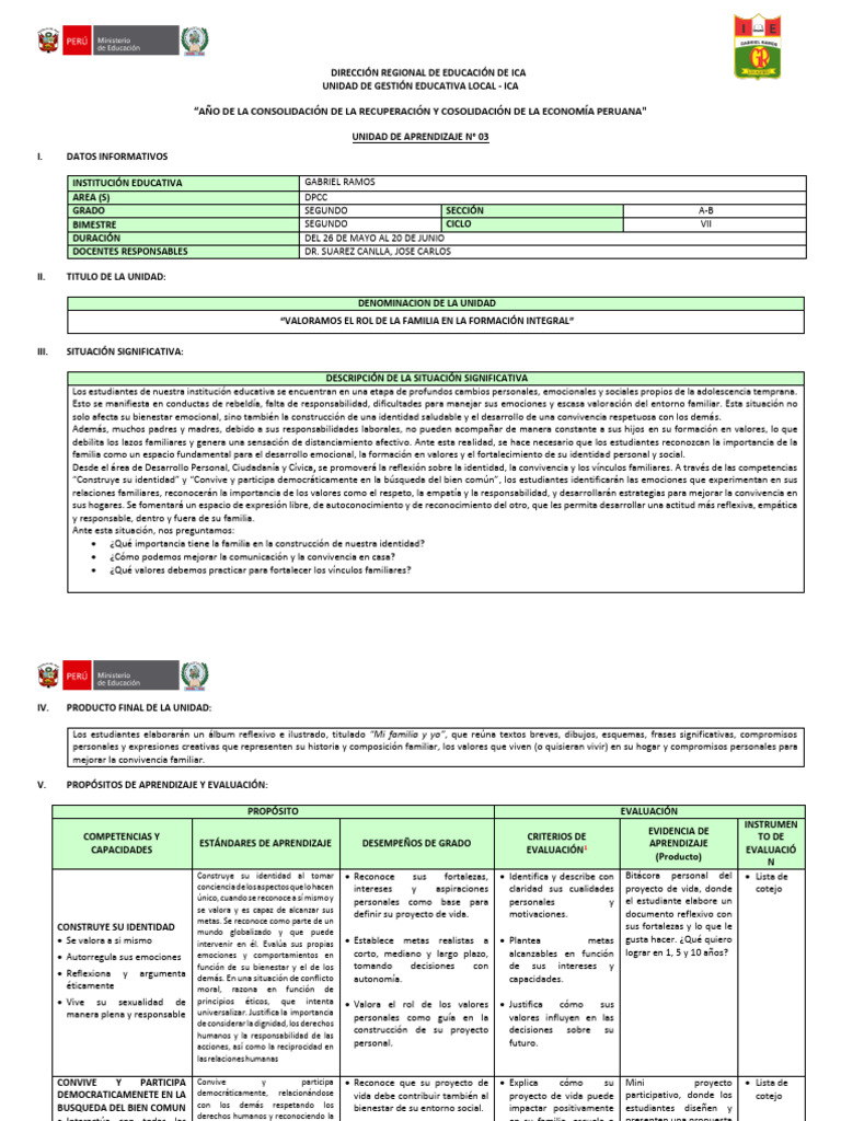Unidad de Aprendizaje 3 DPCC 2 | PDF | Evaluación | Aprendizaje