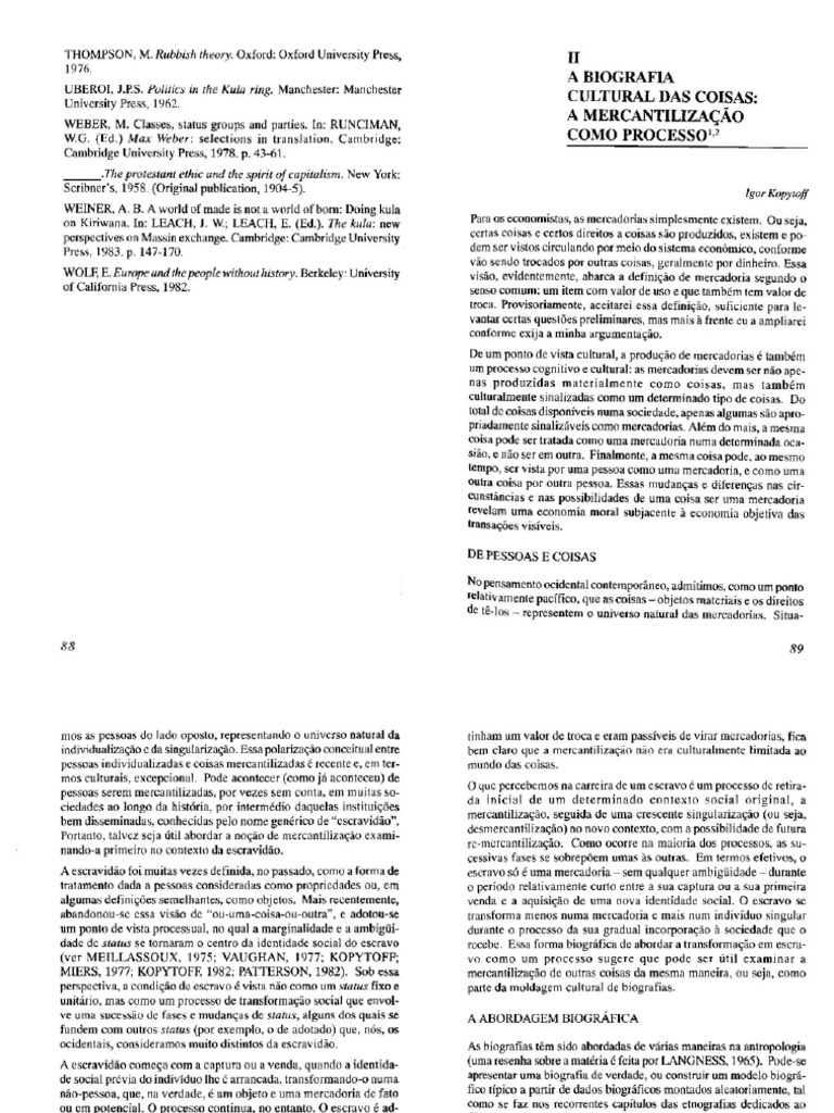 Igor Kopytoff A Biografia Cultural Das Coisas | PDF
