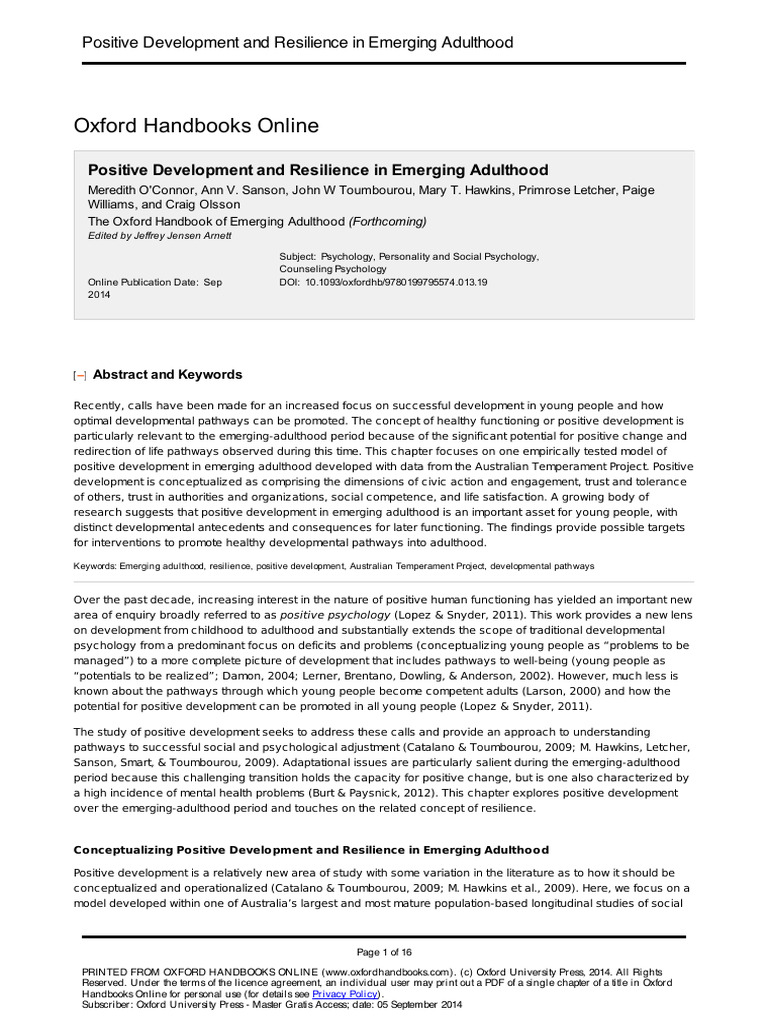 Resilience and Positive Development in Young Adults | PDF | Millennium ...