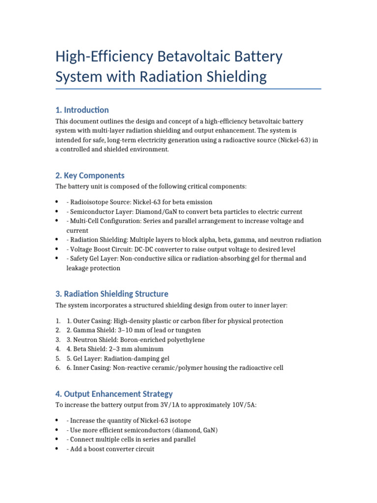 Betavoltaic Battery System Concept | PDF