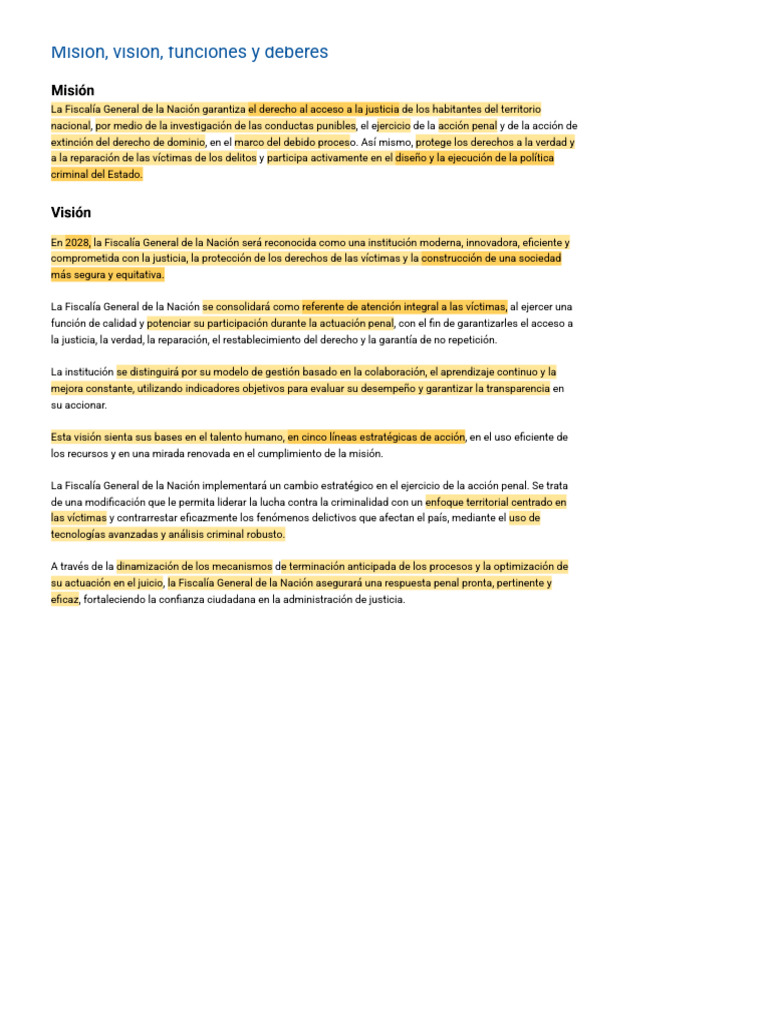Misión y visión de la Fiscalía General | PDF