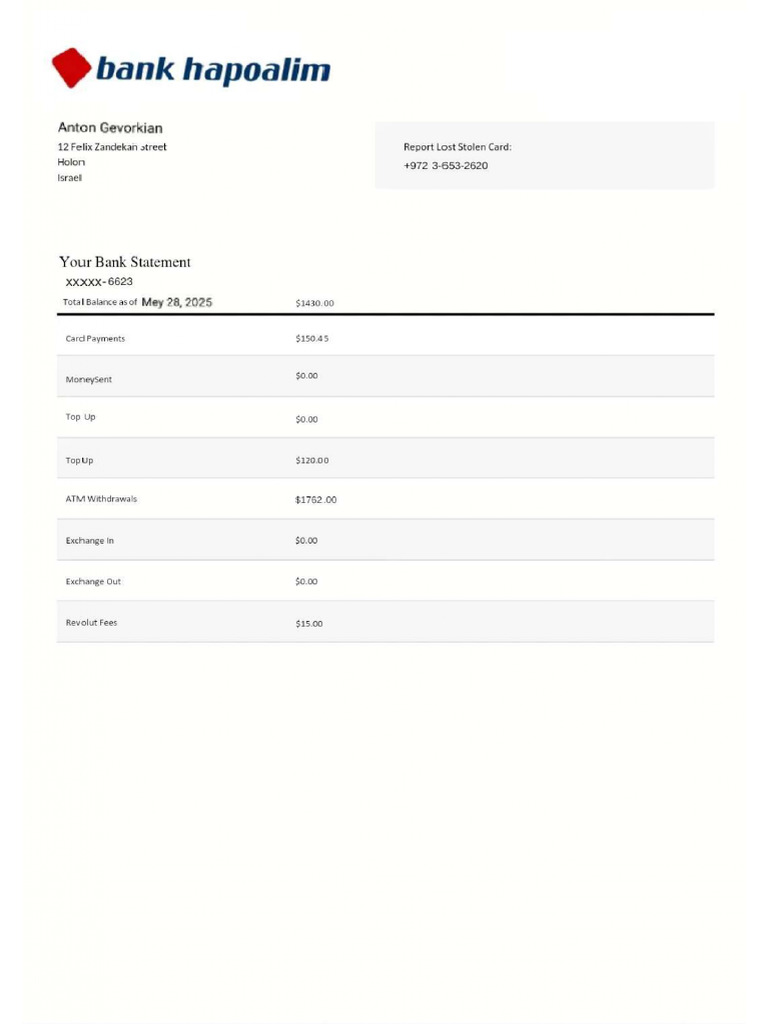 Bank Statement Summary - May 2025 | PDF