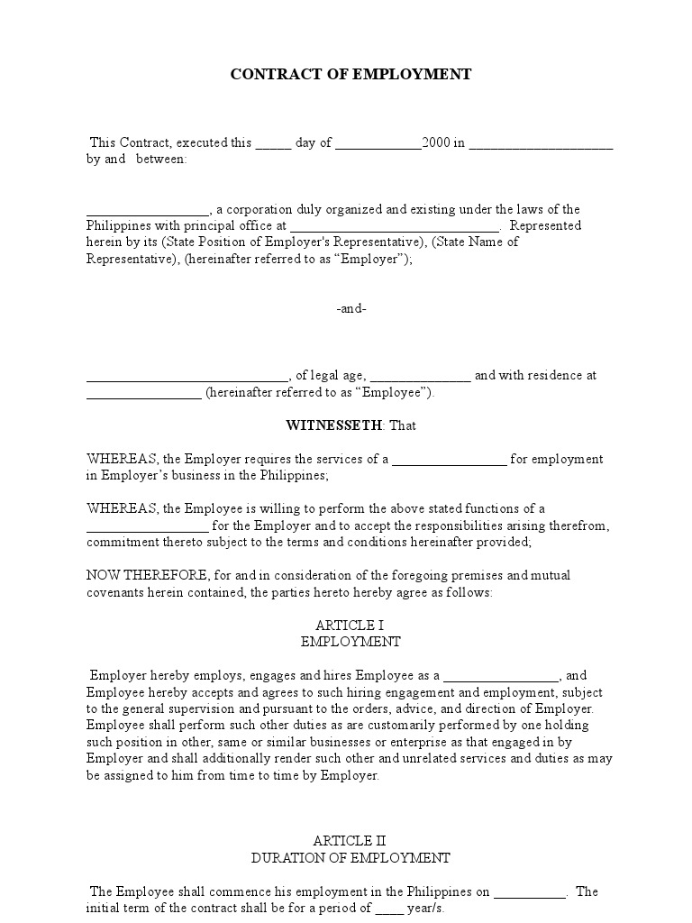 Employment Contract Agreement Template | PDF | Employment | Insurance