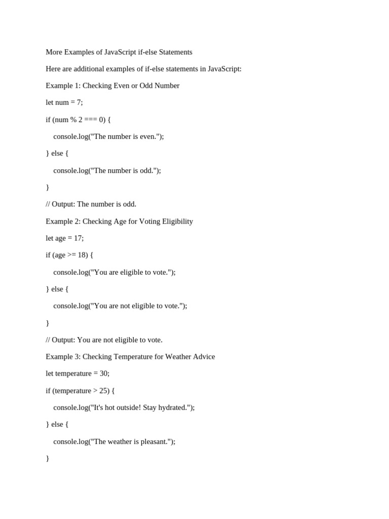 JavaScript if-else and Loop Examples | PDF | Parameter (Computer ...