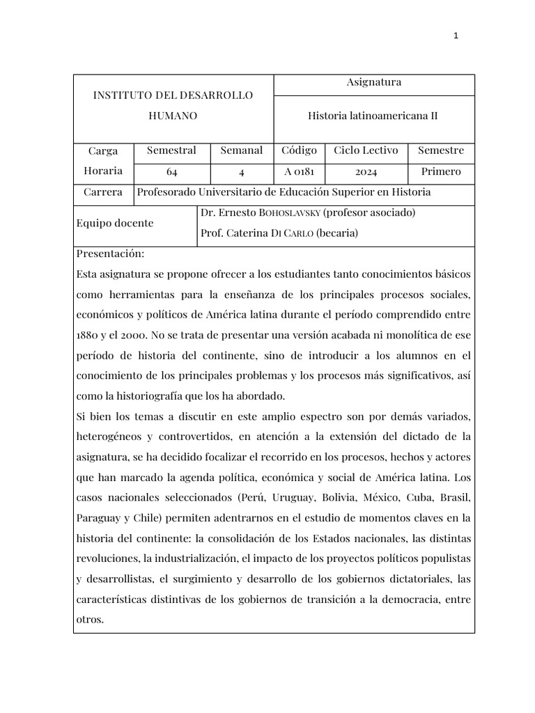 Programa 2024 1er Sem | PDF | America latina | Plan de estudios