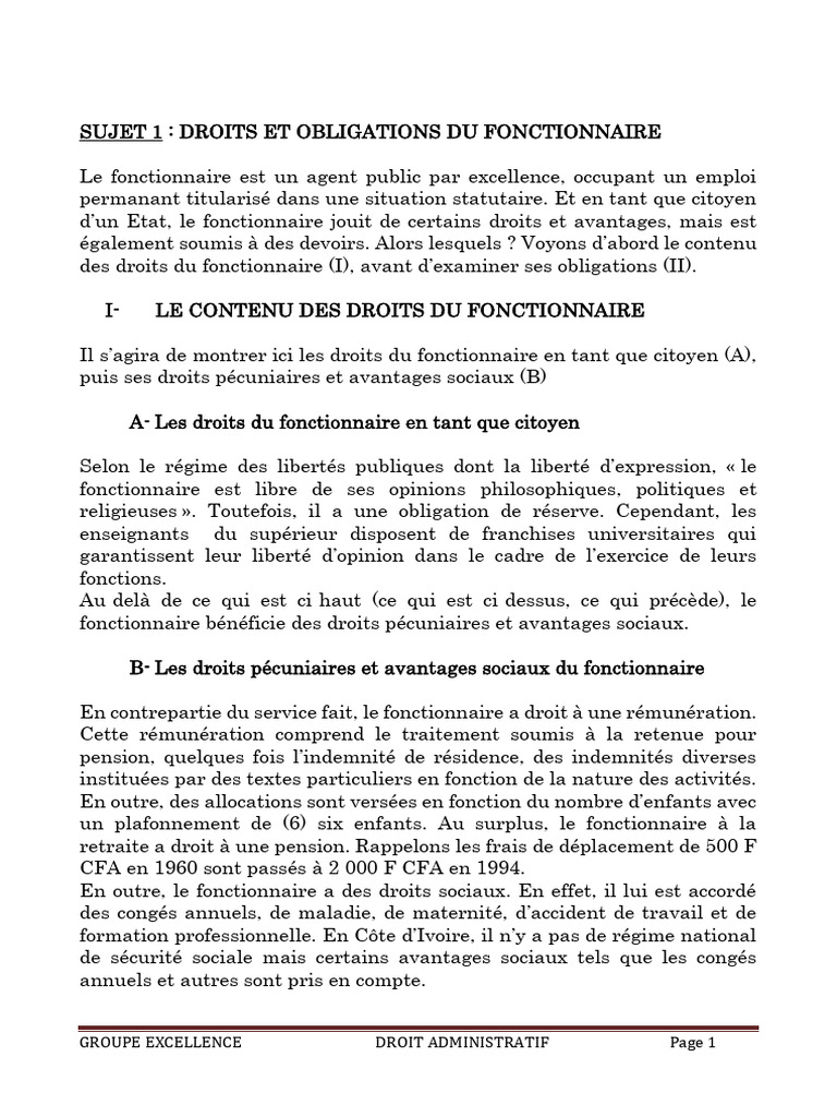 Droits et obligations des fonctionnaires | PDF | Loi | Liberté d'expression