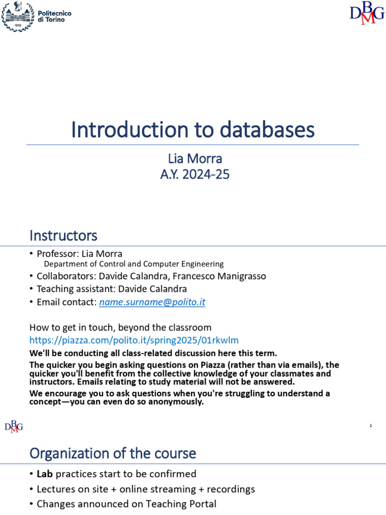 Course Introduction 24 25 | PDF | Databases | Relational Database