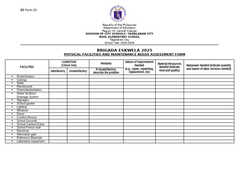 Brigada Eskwela 2025 Needs Assessment | PDF