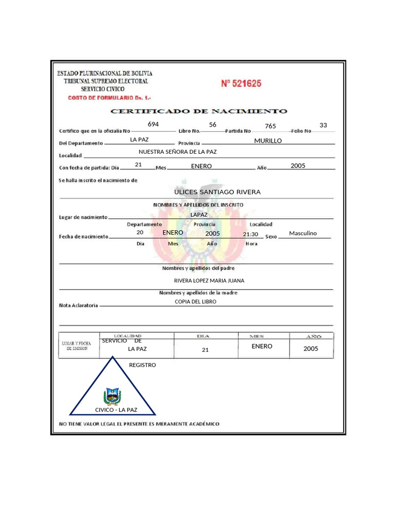Certificado de Nacimiento | PDF