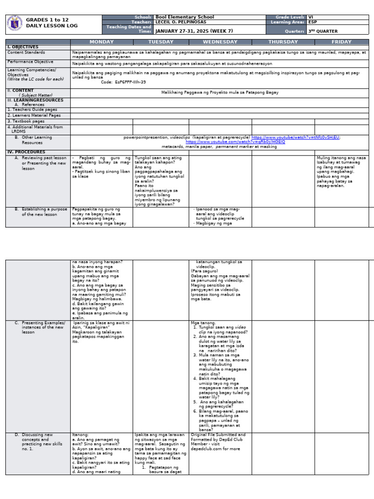 DLL - Esp 6 - Q3 - W7 | PDF