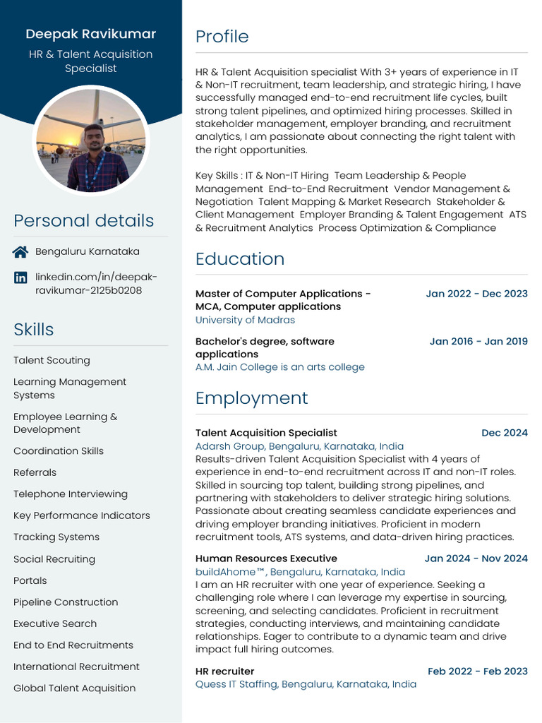 Deepak Ravikumar: HR & Talent Acquisition Expert | PDF | Recruitment ...