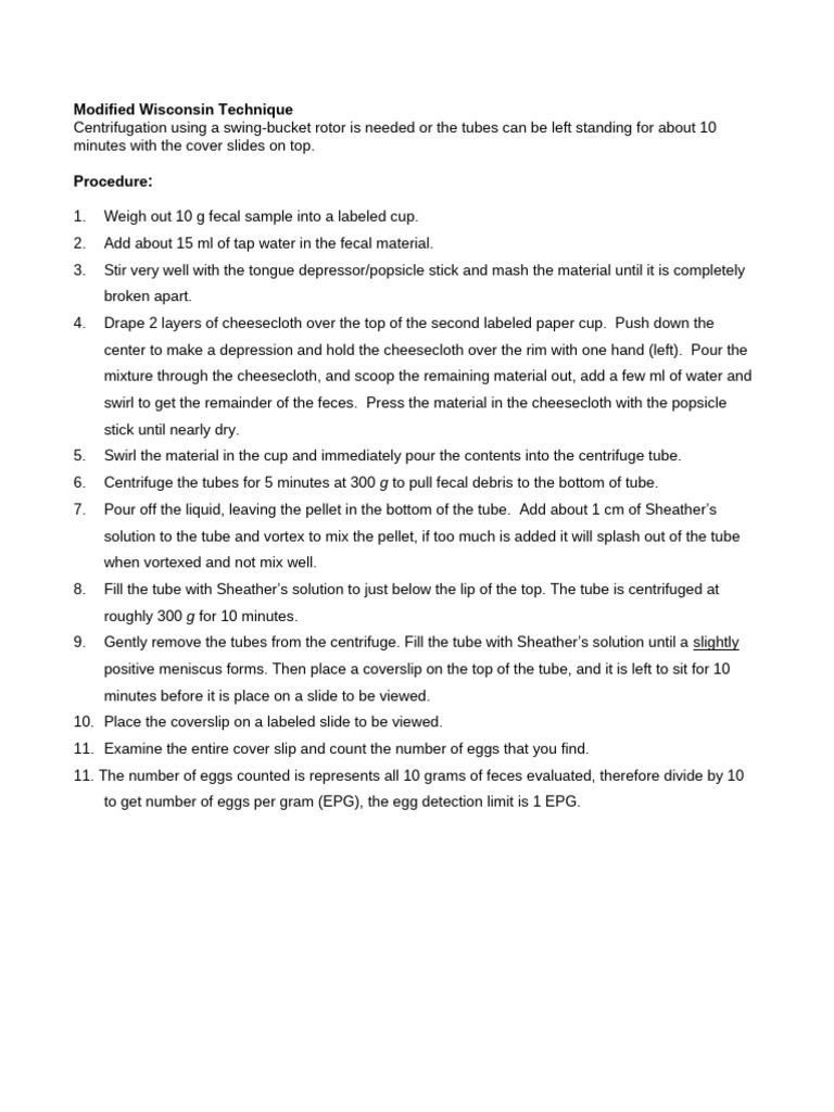 Modified Wisconsin Fecal Egg Count Method | PDF