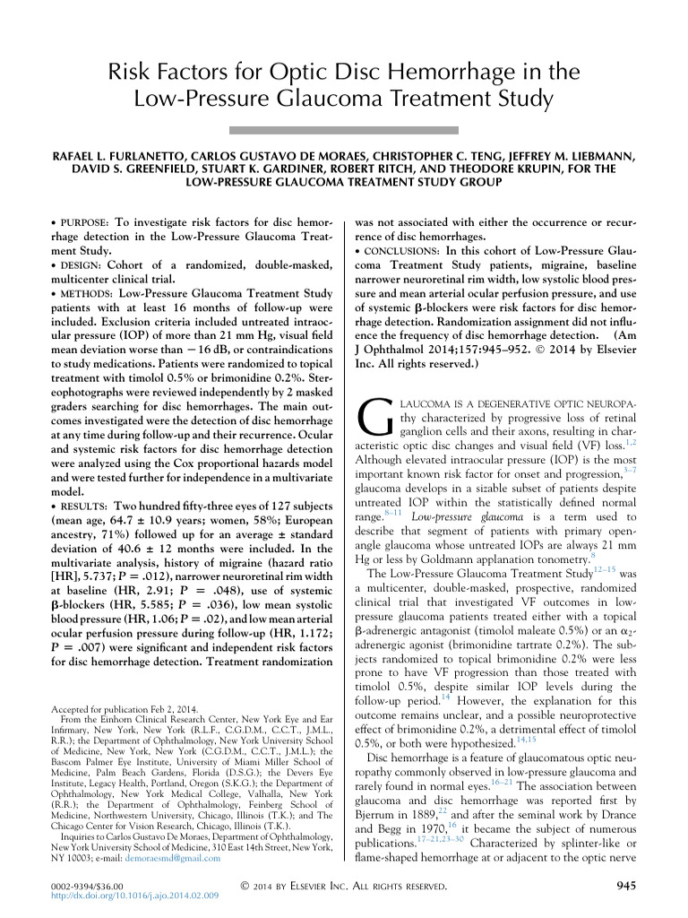 Risk Factors for Optic Disc Hemorrhage | PDF | Glaucoma | Medicine