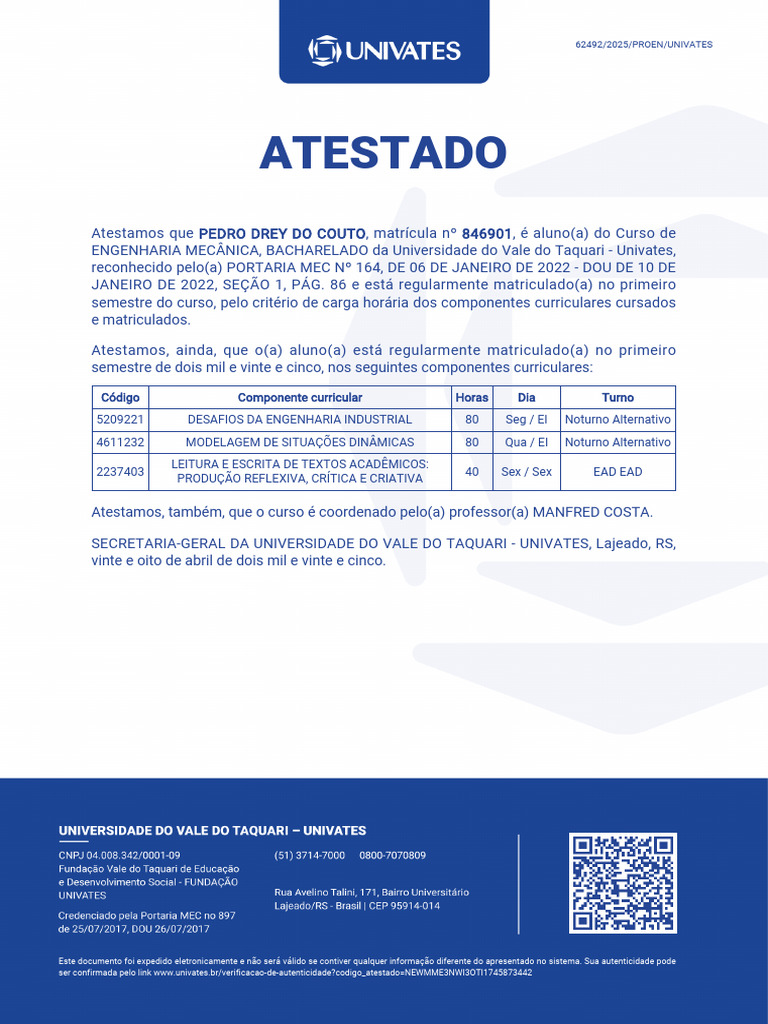 Atestado Semestralidade | PDF