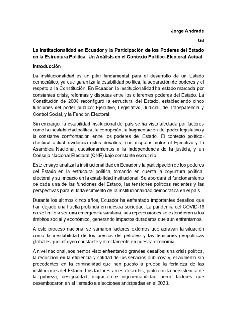 Análisis de la Institucionalidad en Ecuador | PDF | Ecuador | Democracia