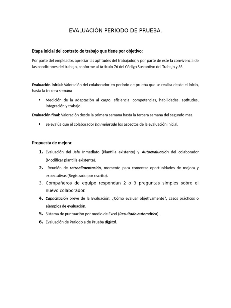 Evaluación del Periodo de Prueba Laboral | PDF