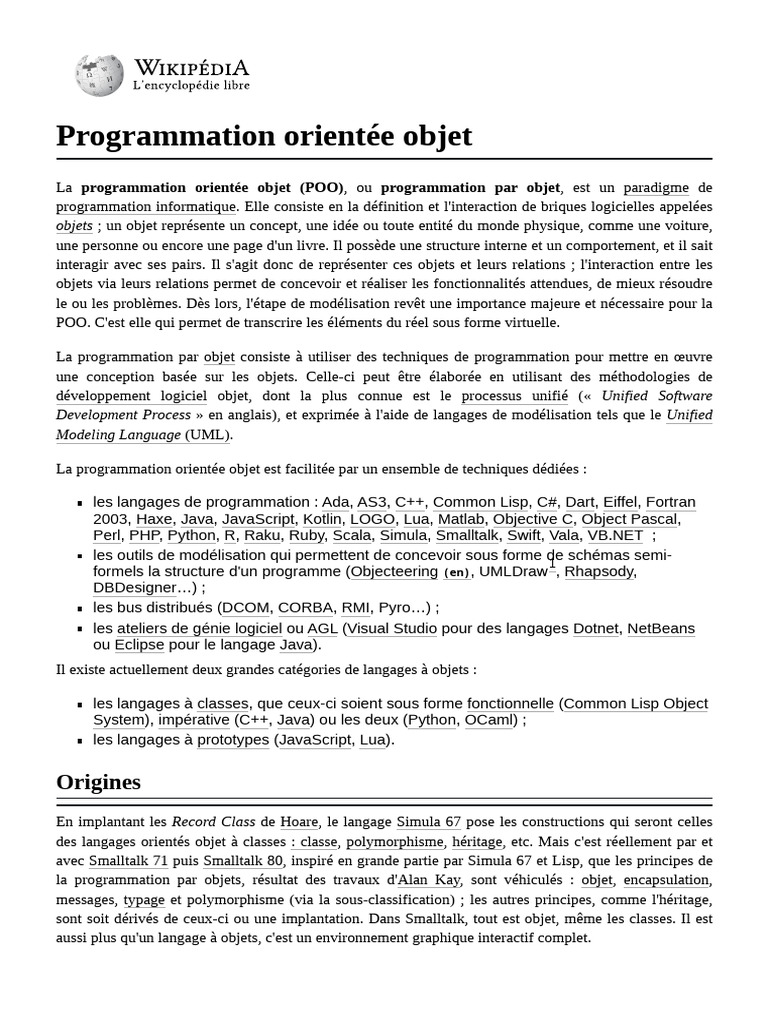 Introduction à la programmation orientée objet | PDF | Programmation ...