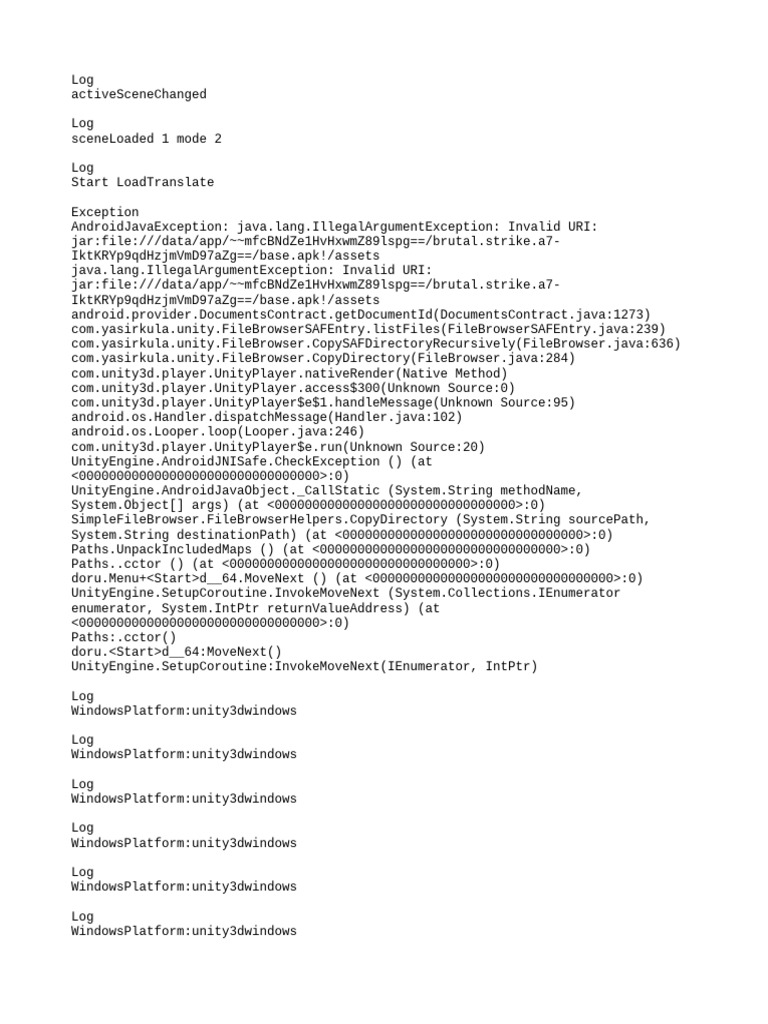 Unity Android Exception Log Analysis | PDF | Logging | Computing