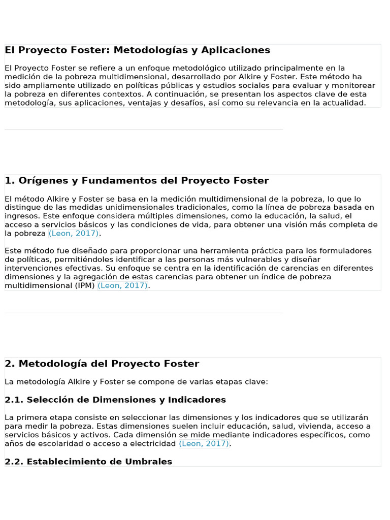 Metodología del Proyecto Foster | PDF | Pobreza | Pobreza e indigencia