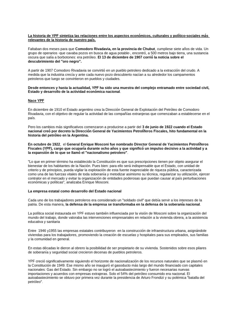 Historia y evolución de YPF en Argentina | PDF | Petróleo | Economias