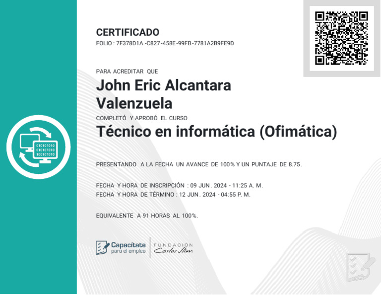Certificado Tecnico de Informatica | PDF