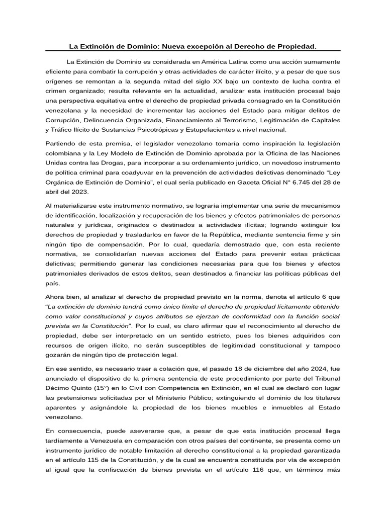 La Extincion de Dominio Nueva Excepciã N Al Derecho de Propiedad | PDF ...