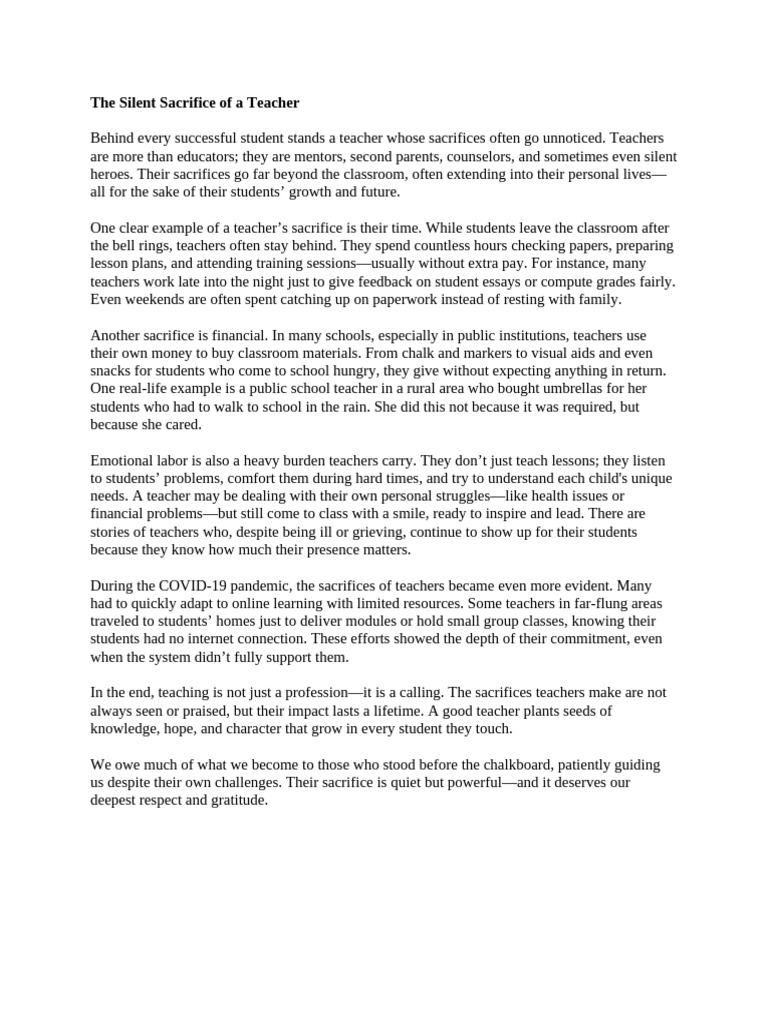 The Silent Sacrifice of Teachers | PDF | Teachers | Behavior Modification