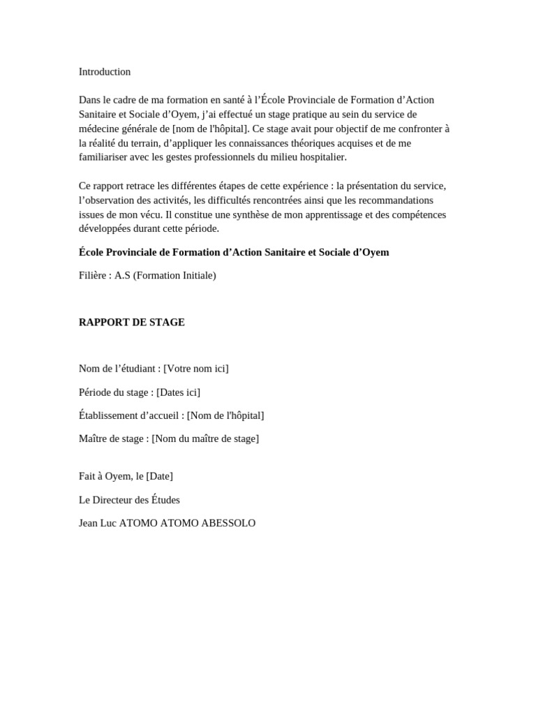 Rapport de Stage en Médecine Générale | PDF | Médecine générale ...