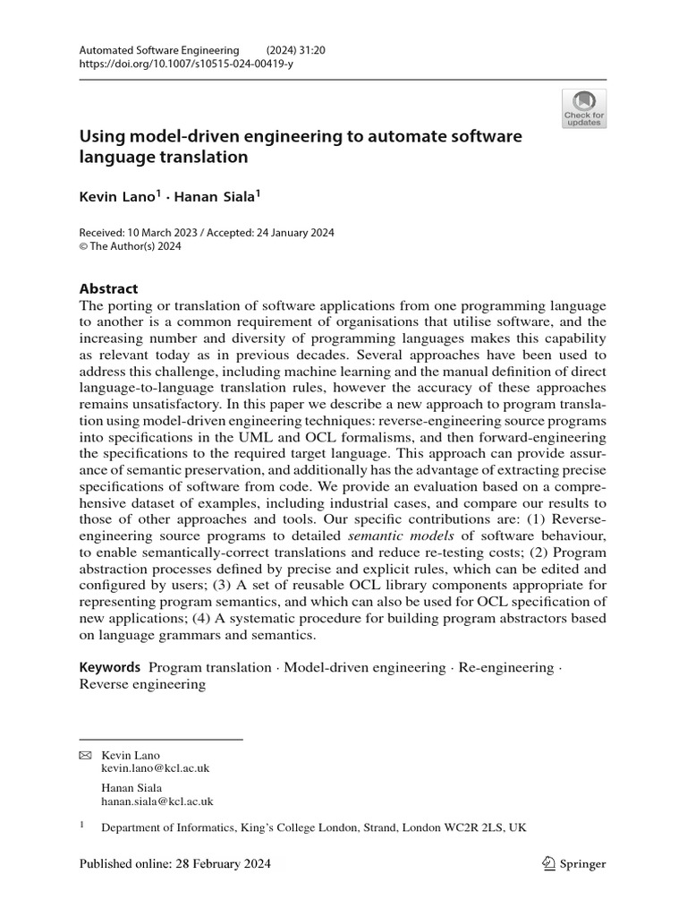 Model-Driven Software Language Translation | PDF | Class (Computer ...