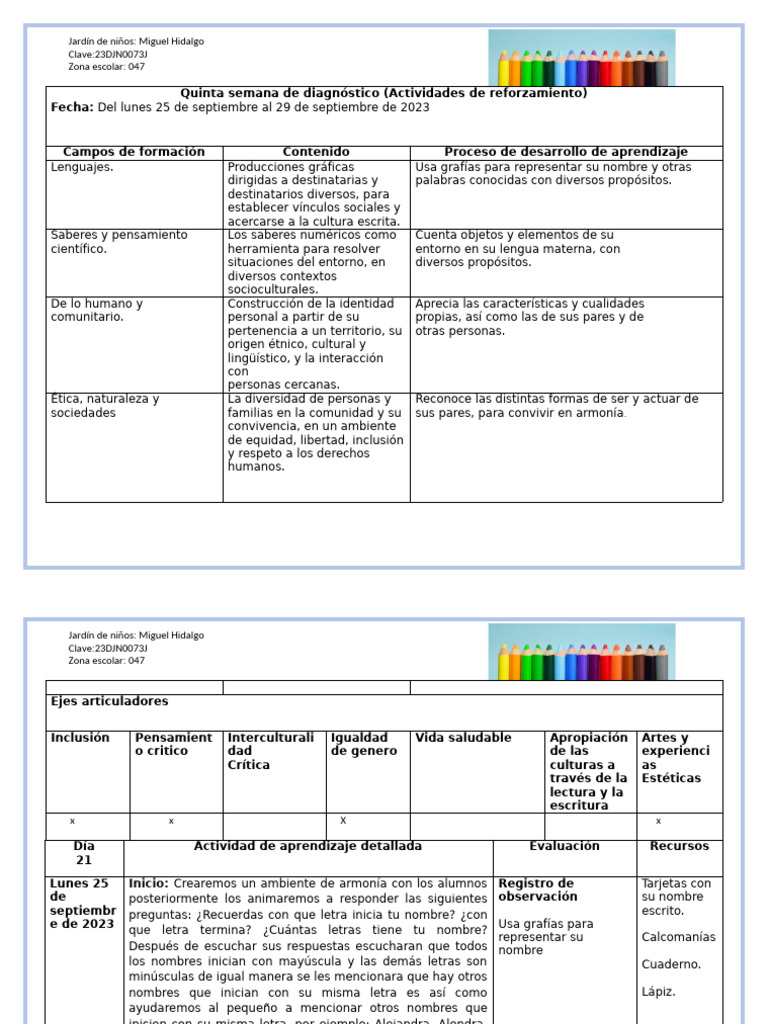 Actividades de Aprendizaje en Jardín Infantil | PDF | Educación de la ...